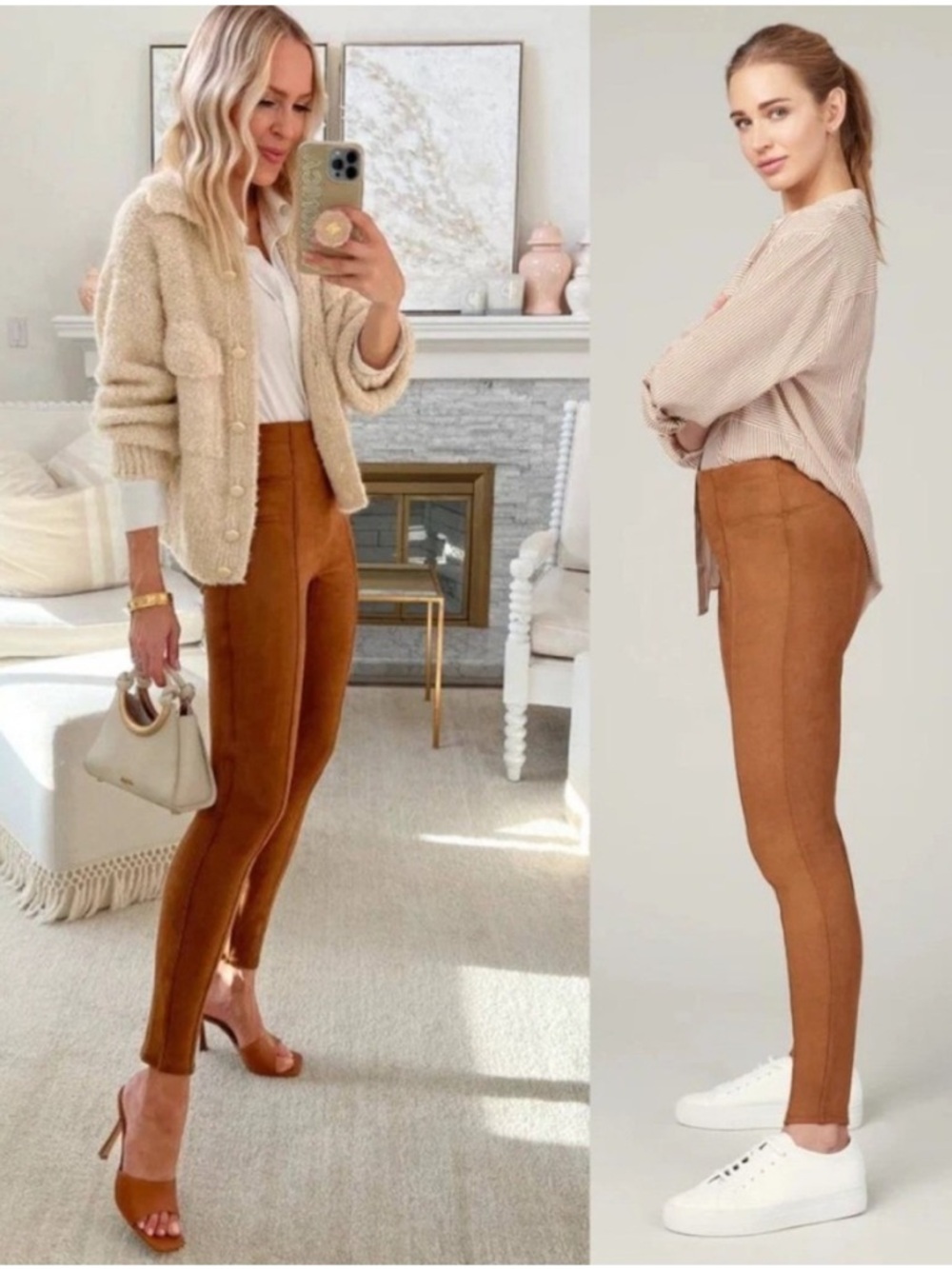 Spanx Faux Suede Pull On High Waisted Leggings Rich Caramel Size Small Comfort